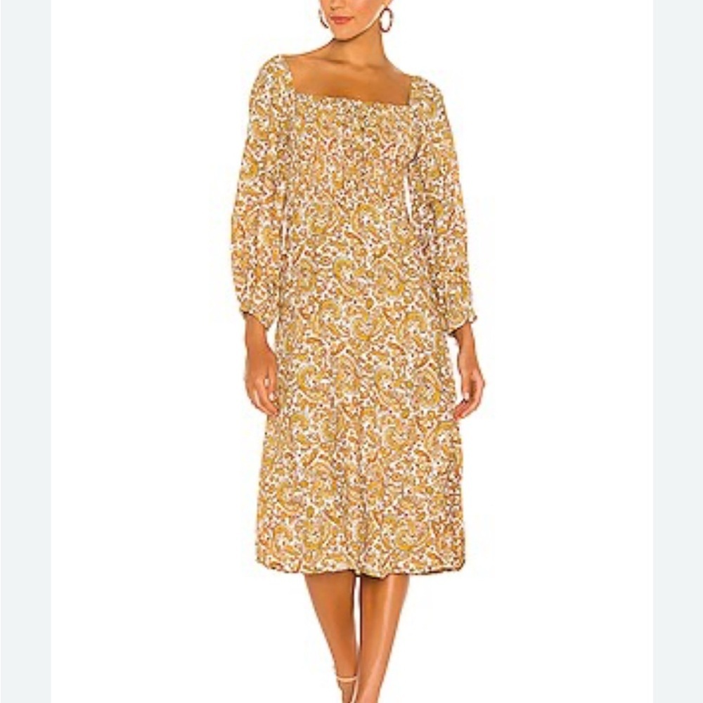 Faithfull the Brand La Romarine Paisley Mustard Floral Midi Dress Size 4